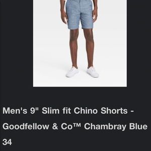 Mens shorts blue chambray by GOODFELLOW 100% Cotton, Sz 34 waist/9in inseam, NWT